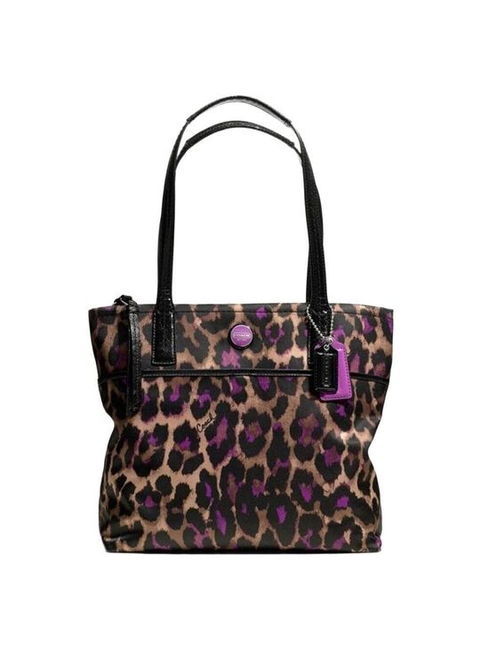 Coach Handbags - COACH Game Ocelot Tote Violet Purple Brown Black Animal Print Leopard F25282